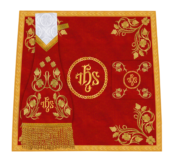 Embroidered Catholic Altar Cloth with Golden Braids