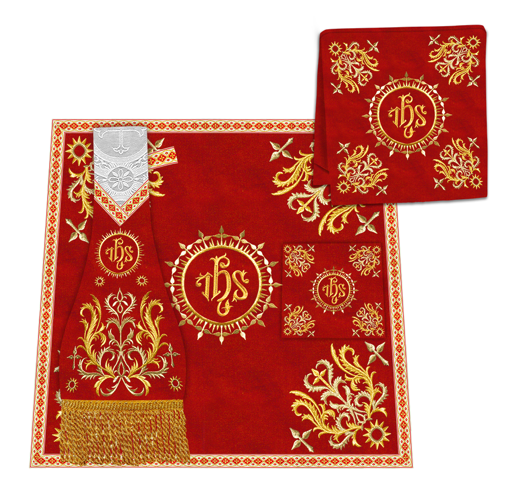 Liturgical Roman Chasuble Vestment With Spiritual Motifs and Trims