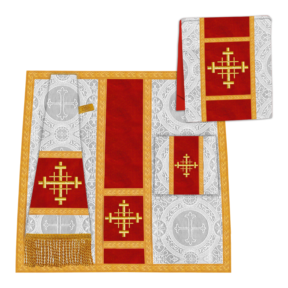 Gothic Chasuble Vestment with woven Braided Trims and Spiritual Motifs