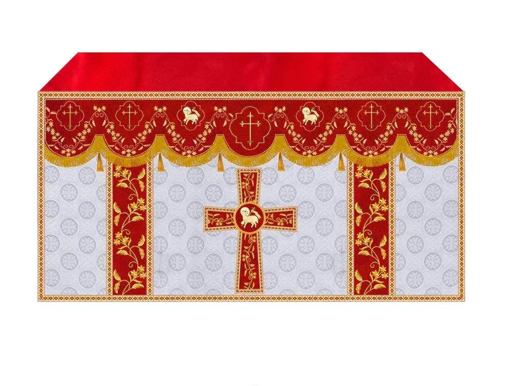 Elegant Embroidered Altar Cloth with Decorative Trim