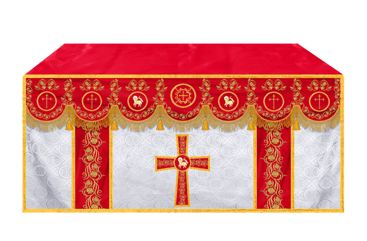 Embroidered Catholic Altar Cloth with Golden Braids