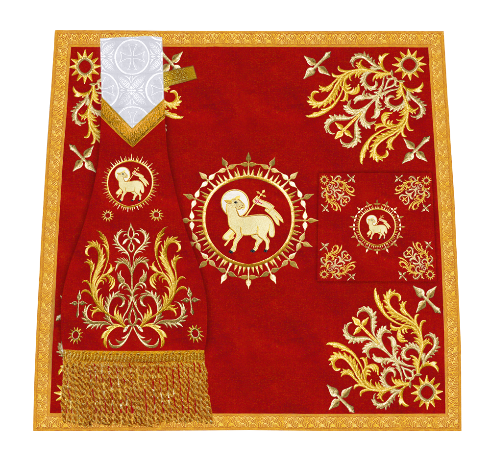 Traditional Altar Table Cloth with Ornate Motif and Embroidered Trims