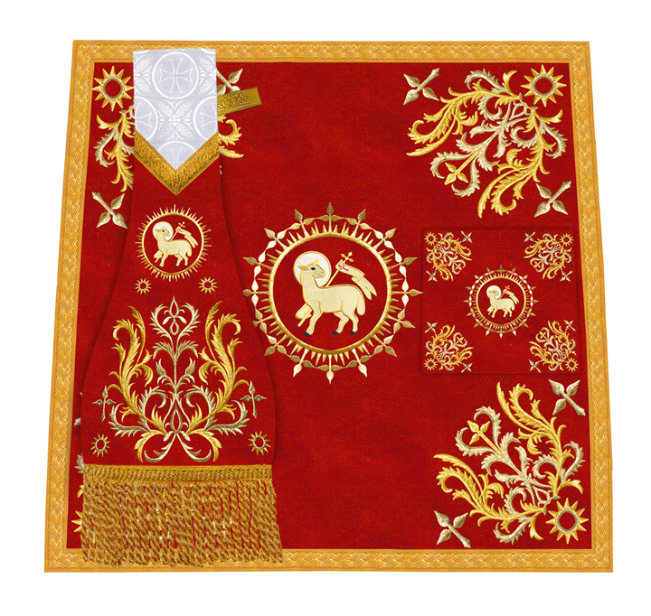 Traditional Altar Table Cloth with Ornate Motif and Embroidered Trims