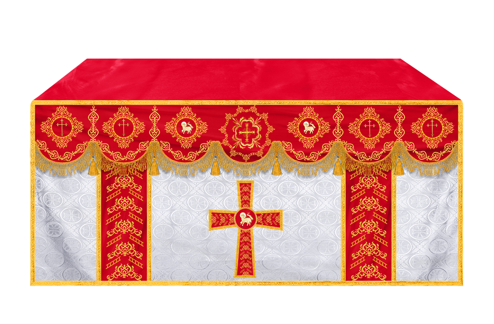 Embroidered Altar Cloth with Spiritual Motif and Braided Trims