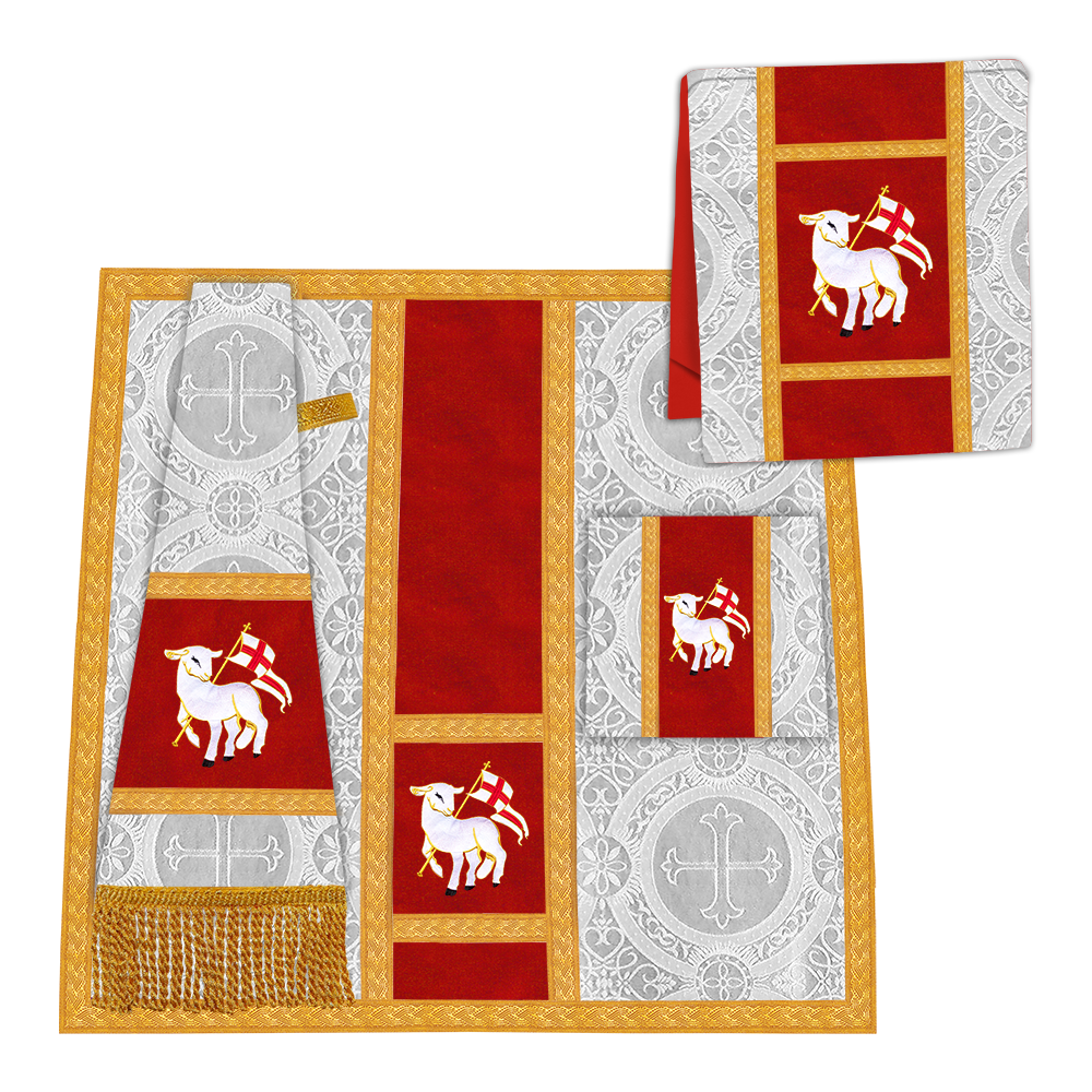 Casulla romana con espalda de violín y ribetes trenzados 