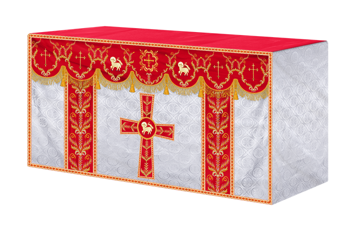 Altar Table Cloth with Fine Embroidered Trims & Spiritual Motifs