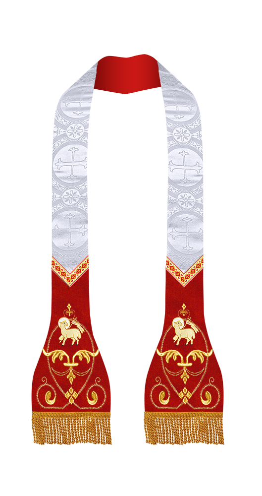 Liturgical Roman stole with Embroidered Trims