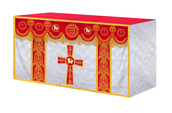 Traditional Altar Cloth Adorned with Embroidered Trims and Motif