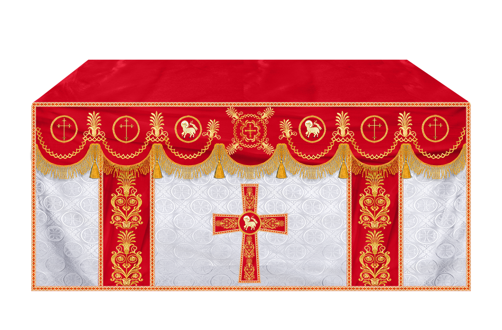 Traditional Altar Cloth with Embroidered Cross & Braided Trims