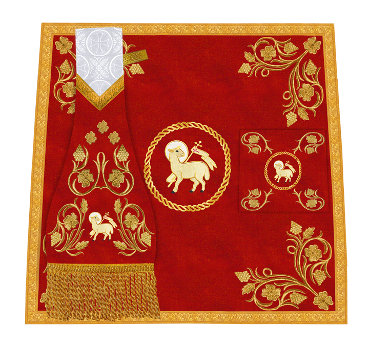Embroidered Catholic Altar Cloth with Golden Braids