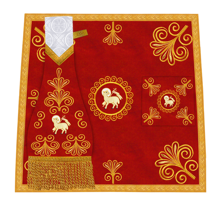Traditional Altar Cloth Adorned with Embroidered Trims and Motif