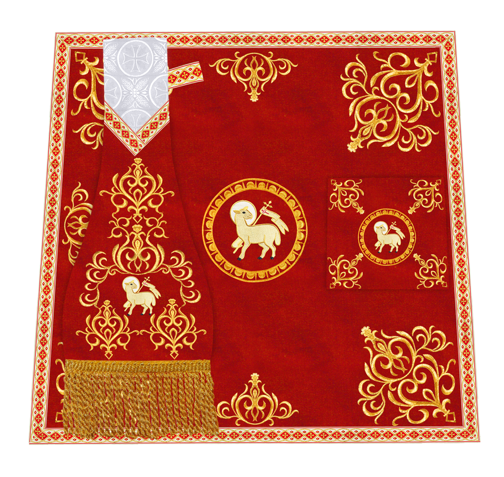 Embroidered Altar Cloth with Spiritual Motif and Braided Trims