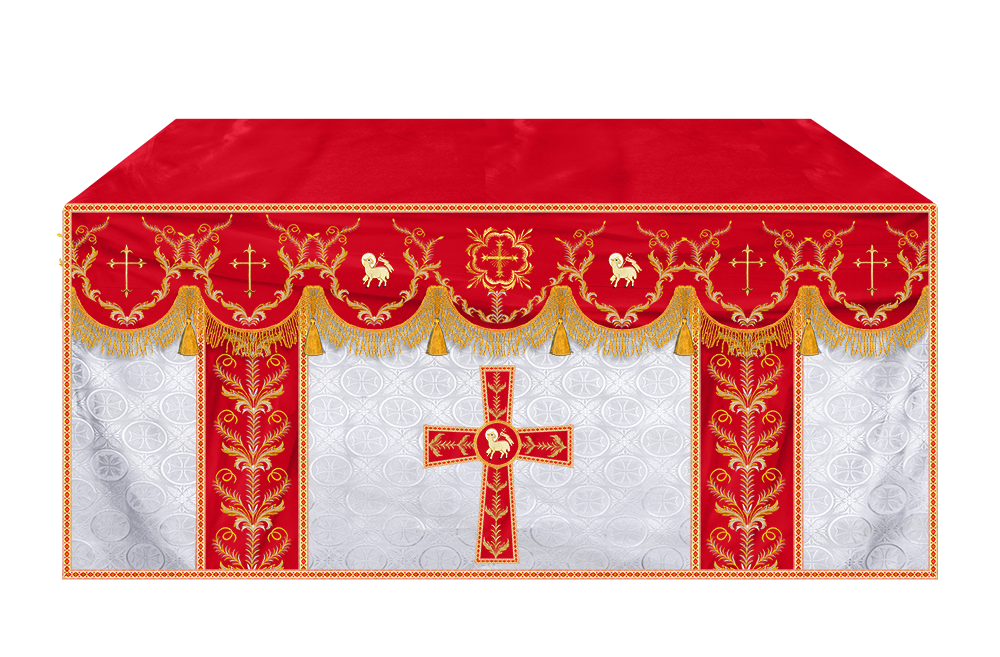Altar Table Cloth with Fine Embroidered Trims & Spiritual Motifs