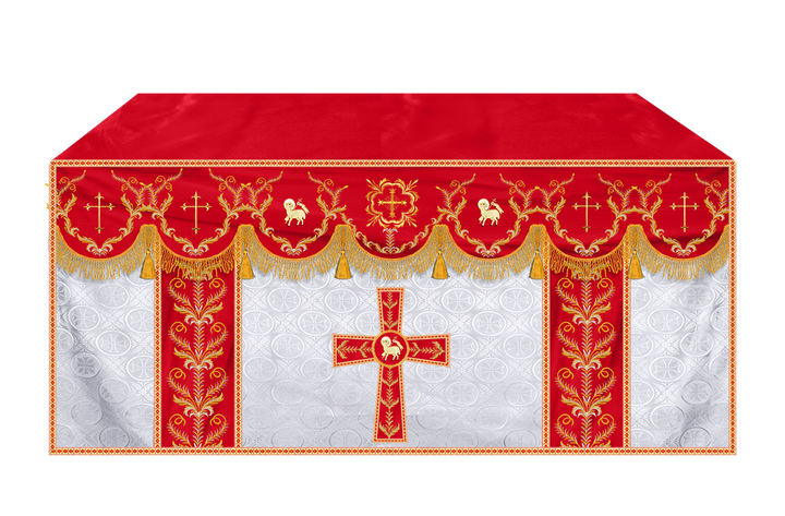 Altar Table Cloth with Fine Embroidered Trims & Spiritual Motifs