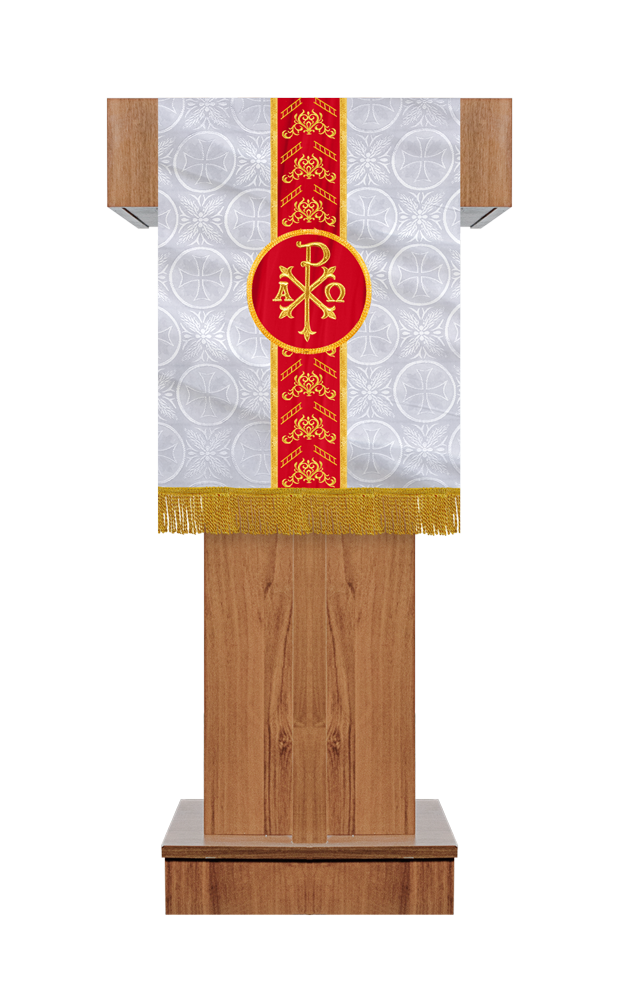 Embroidered Altar Cloth with Spiritual Motif and Braided Trims