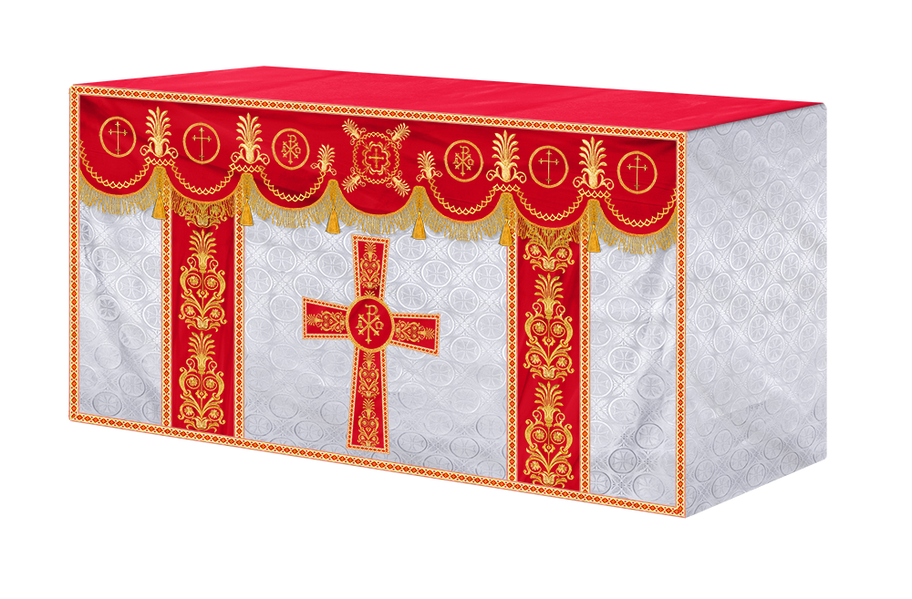 Traditional Altar Cloth with Embroidered Cross & Braided Trims