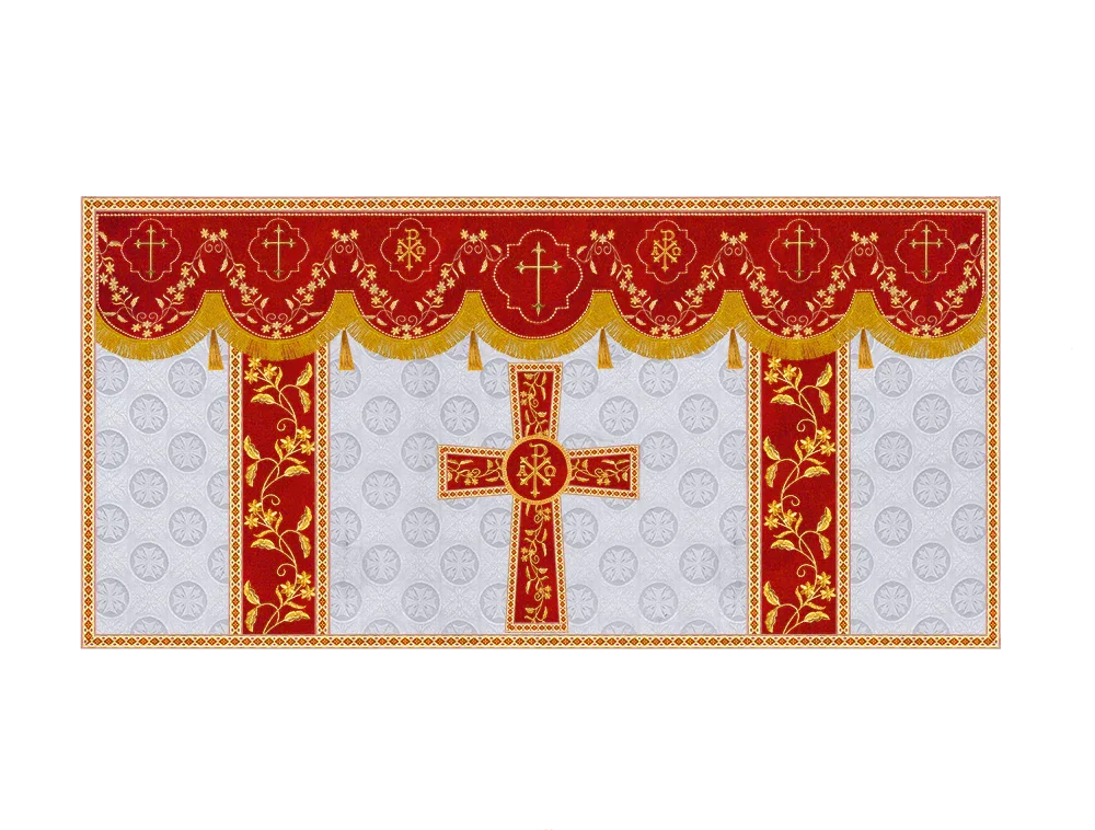 Elegant Embroidered Altar Cloth with Decorative Trim