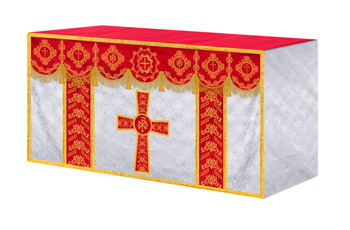 Embroidered Altar Cloth with Spiritual Motif and Braided Trims