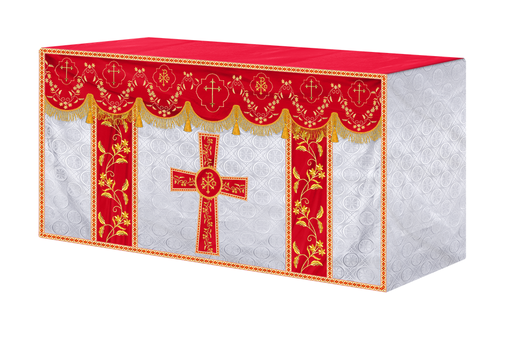 Elegant Embroidered Altar Cloth with Decorative Trim