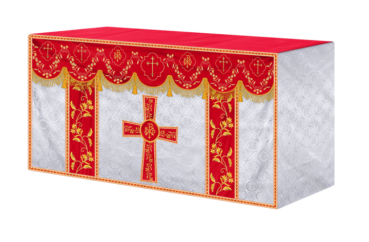 Elegant Embroidered Altar Cloth with Decorative Trim