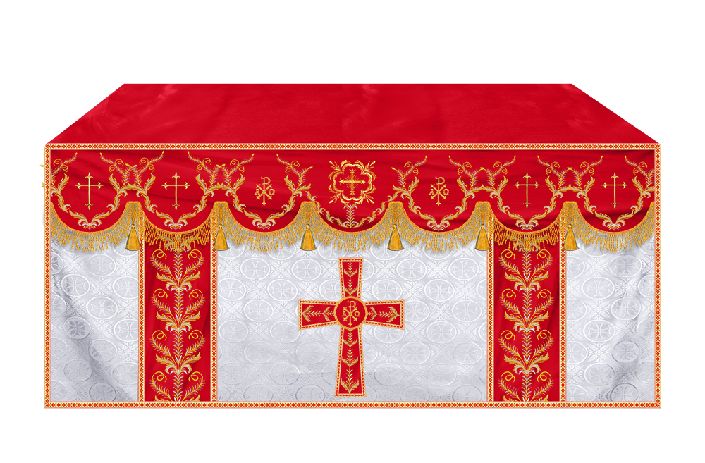 Altar Table Cloth with Fine Embroidered Trims & Spiritual Motifs