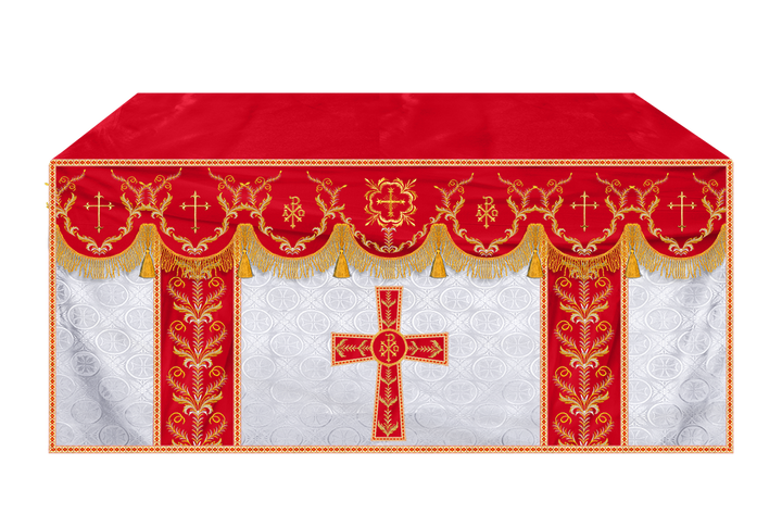 Altar Table Cloth with Fine Embroidered Trims & Spiritual Motifs