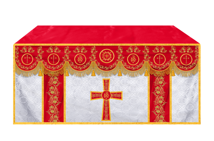 Embroidered Catholic Altar Cloth with Golden Braids