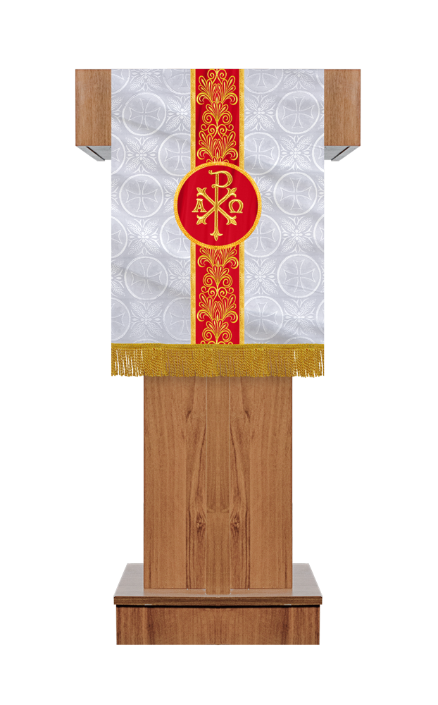 Traditional Altar Cloth Adorned with Embroidered Trims and Motif