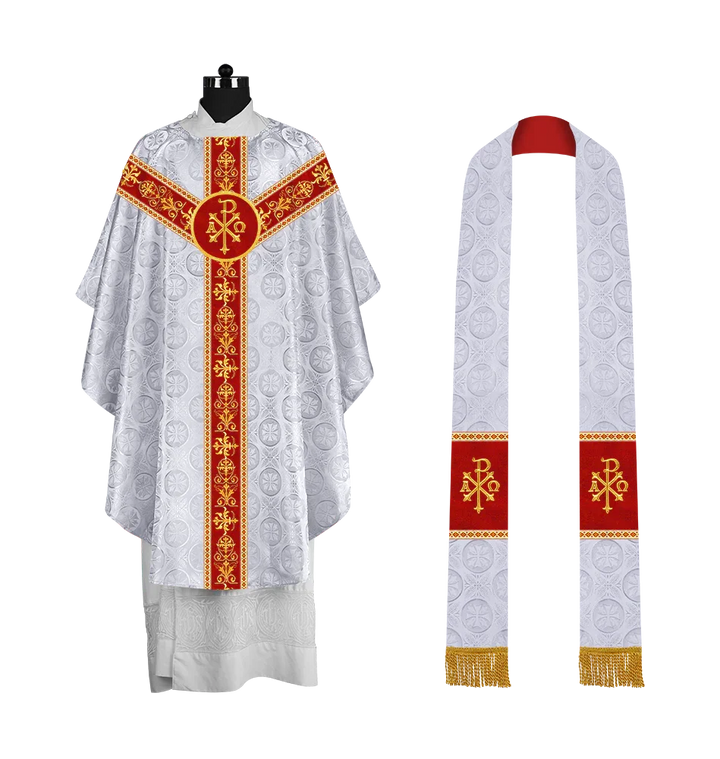 Elegant Gothic Chasuble with Embroidered Motif & Y-type Orphrey