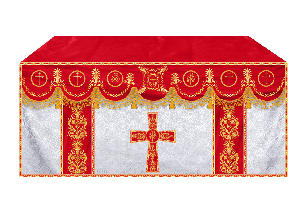 Traditional Altar Cloth with Embroidered Cross & Braided Trims