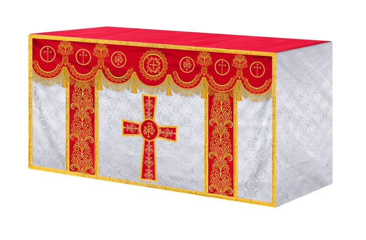 Traditional Altar Cloth Adorned with Embroidered Trims and Motif