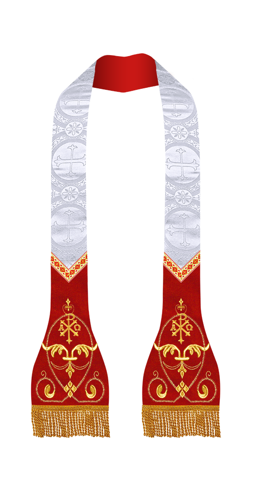 Liturgical Roman stole with Embroidered Trims