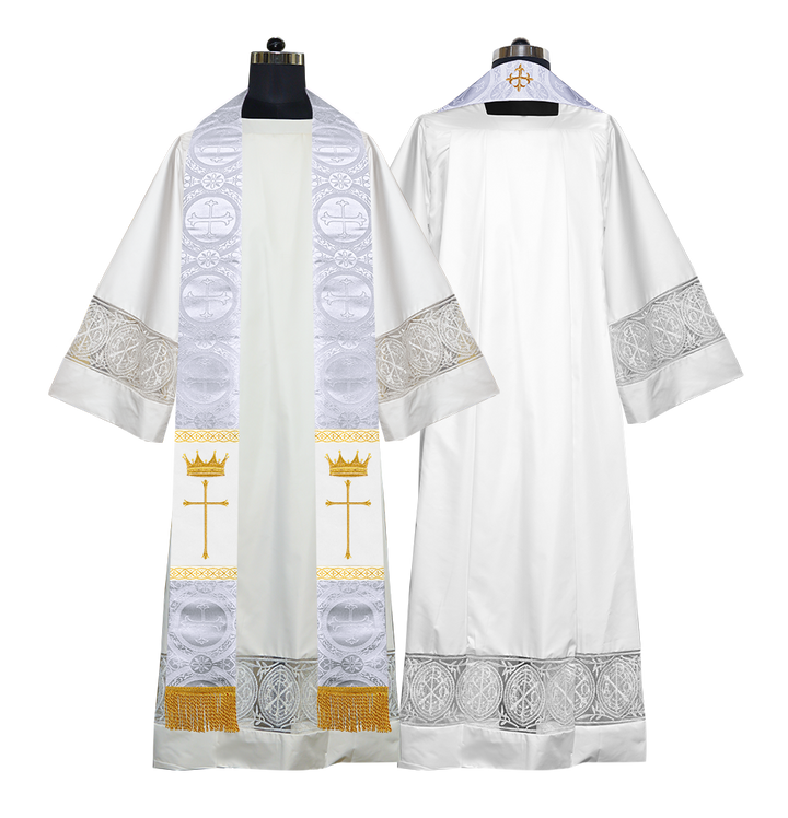 Pastor Clergy Stole with Spiritual Cross and Crown Embroidery