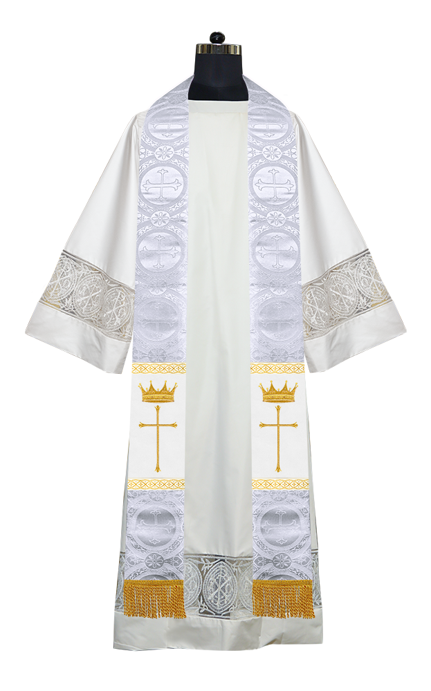 Pastor Clergy Stole with Spiritual Cross and Crown Embroidery