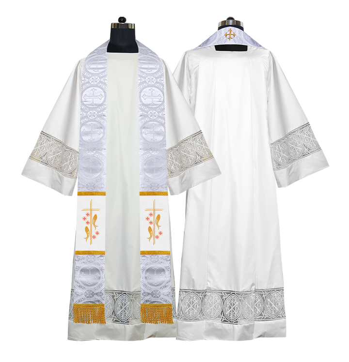 Catholic Priest Embroidered Clergy Stole with Fish and Spiritual Cross