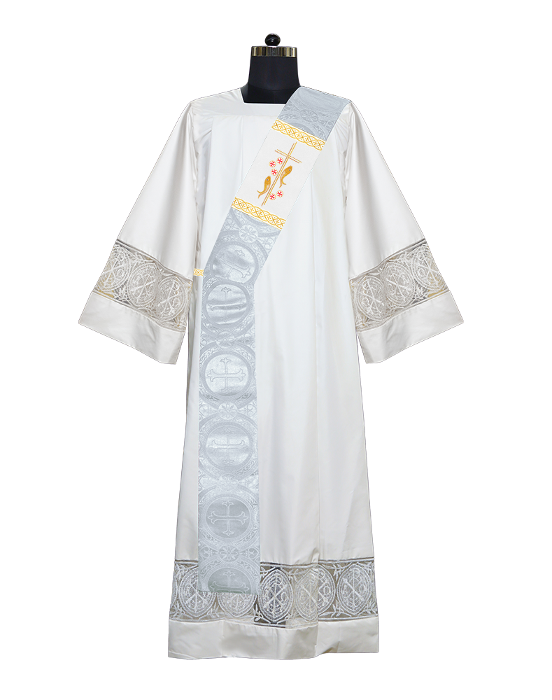 Deacon Stole Enhanced with Cross and Fish Embroidery