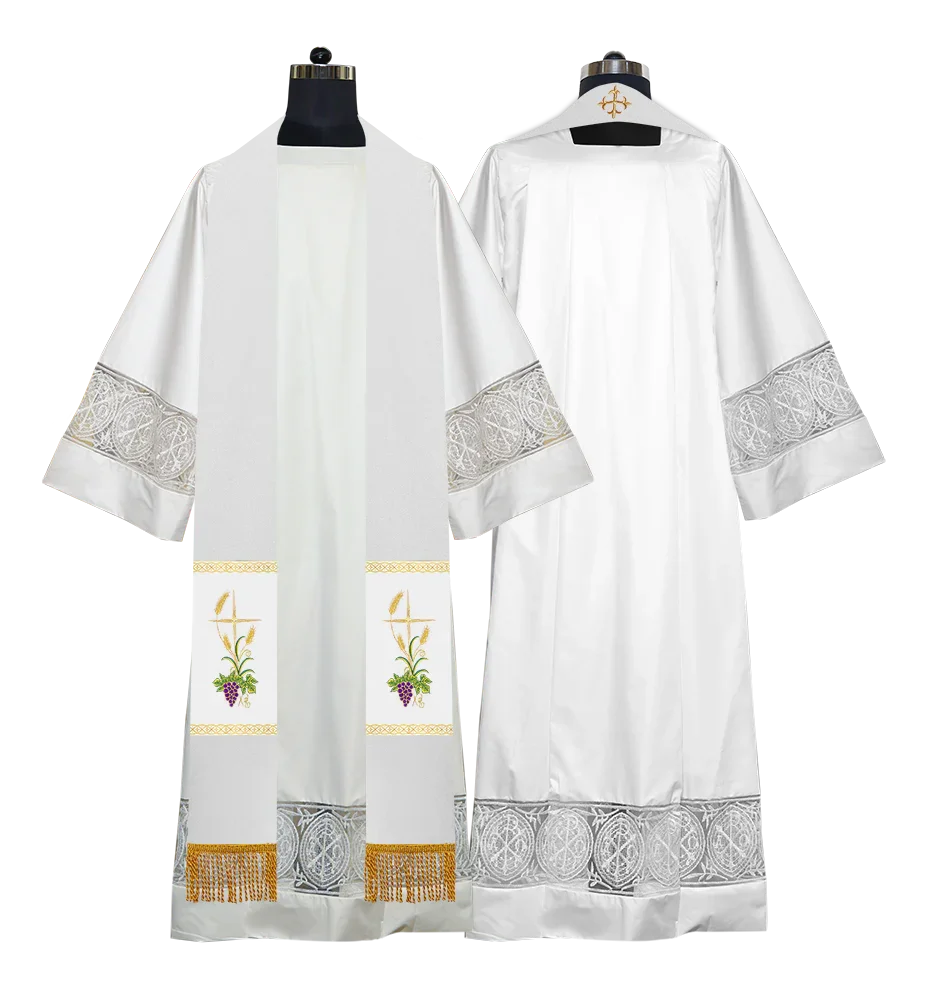 Estola de clérigo hecha a mano con uvas espirituales y trigo 