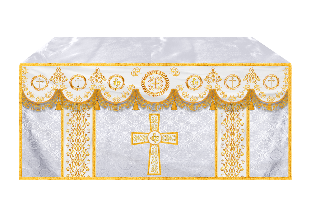 Liturgical Altar Table Cloth with Elegant Embroidery Trims