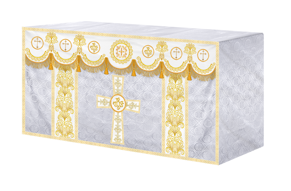 Ornate Altar Cloth with Gold Embroidery & Gothic Cross Design
