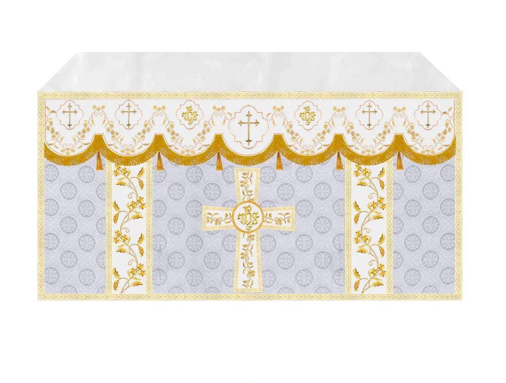 Elegant Embroidered Altar Cloth with Decorative Trim
