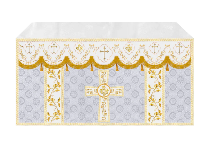 Elegant Embroidered Altar Cloth with Decorative Trim