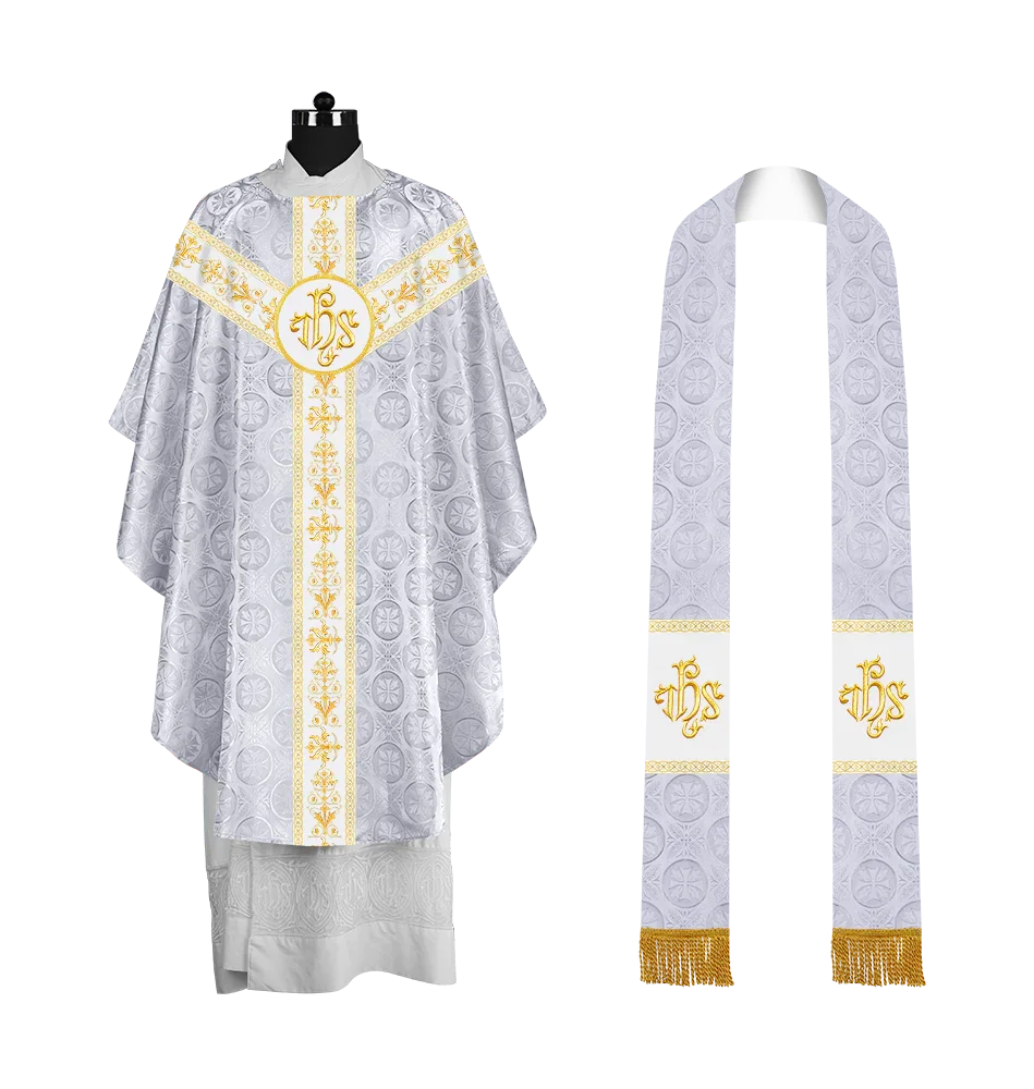 Elegant Gothic Chasuble with Embroidered Motif & Y-type Orphrey
