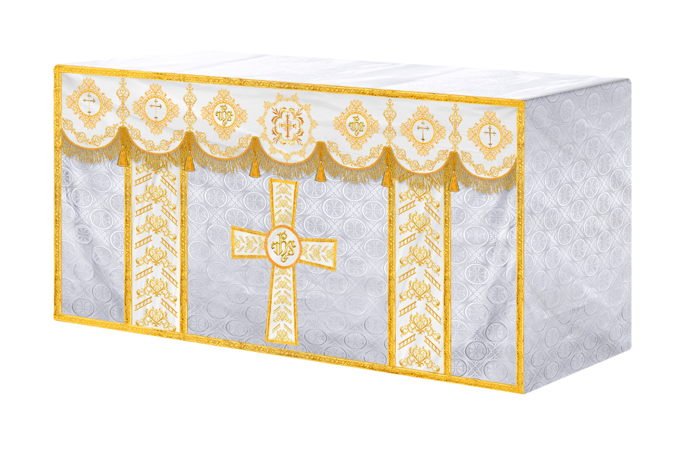 Embroidered Altar Cloth with Spiritual Motif and Braided Trims