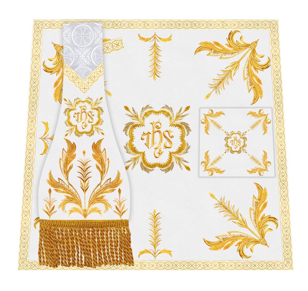 Altar Table Cloth with Fine Embroidered Trims & Spiritual Motifs