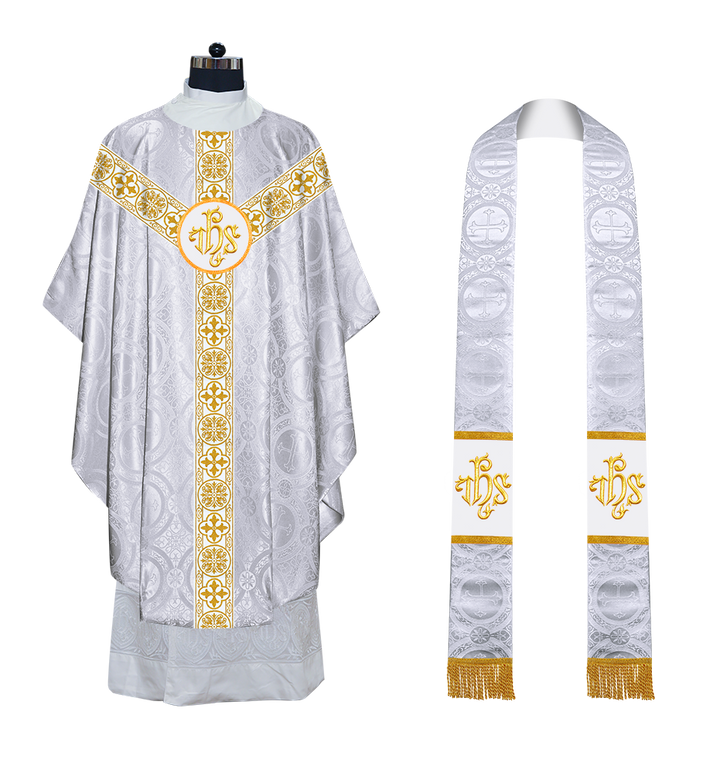 Gothic Chasuble Vestment with Motif and White Orphrey