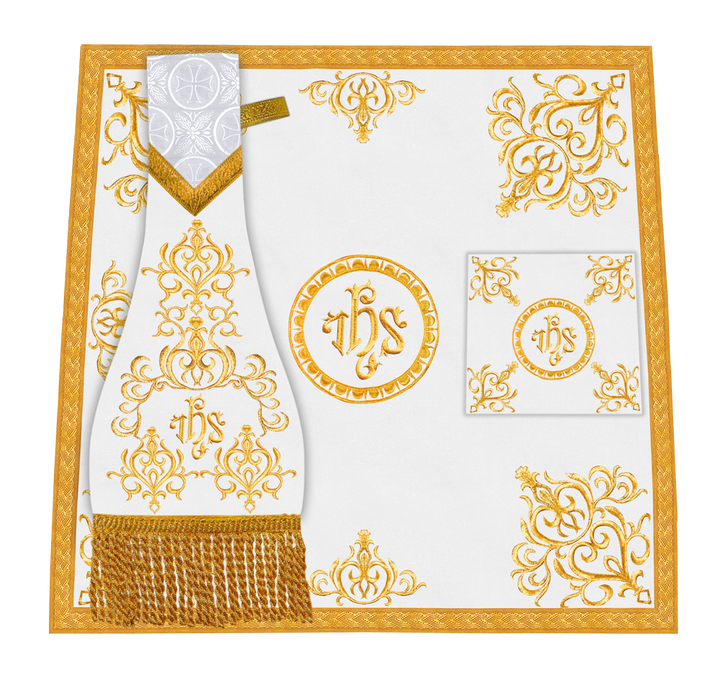 Embroidered Altar Cloth with Spiritual Motif and Braided Trims