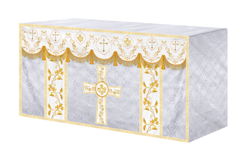 Elegant Embroidered Altar Cloth with Decorative Trim