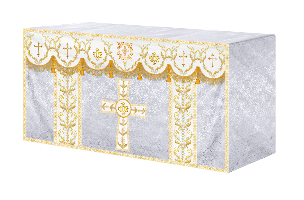 Altar Table Cloth with Fine Embroidered Trims & Spiritual Motifs