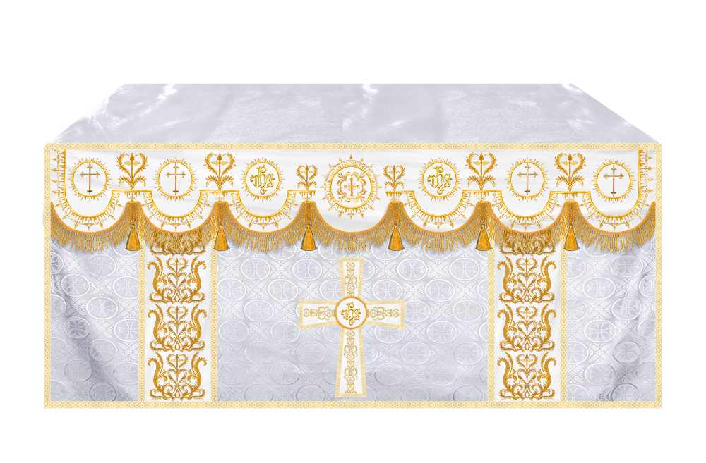 Embroidered Altar Frontal with Ornate Orphrey & Cross Design