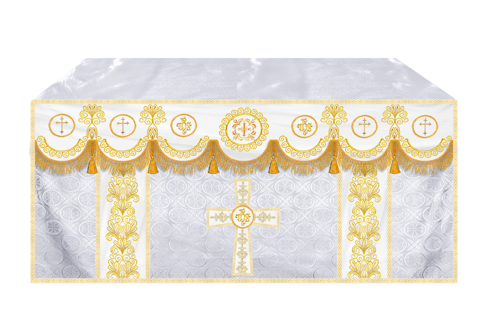 Ornate Altar Cloth with Gold Embroidery & Gothic Cross Design